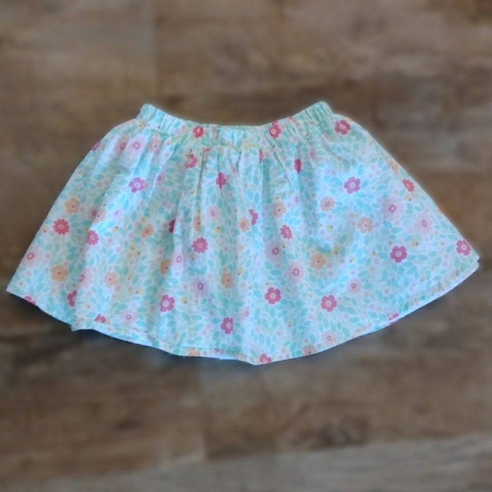 Isaac Mizrahi girls blue pink‎ white floral lined skirt with elastic waist Sz 4